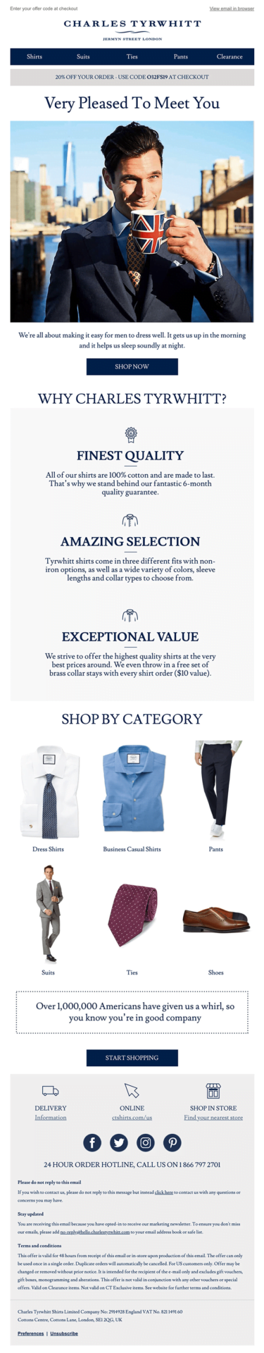 B2B Email Marketing Tactics: 11 Ways to Crush Your Competition Welcome email marketing example: Charles Tyrwhitt