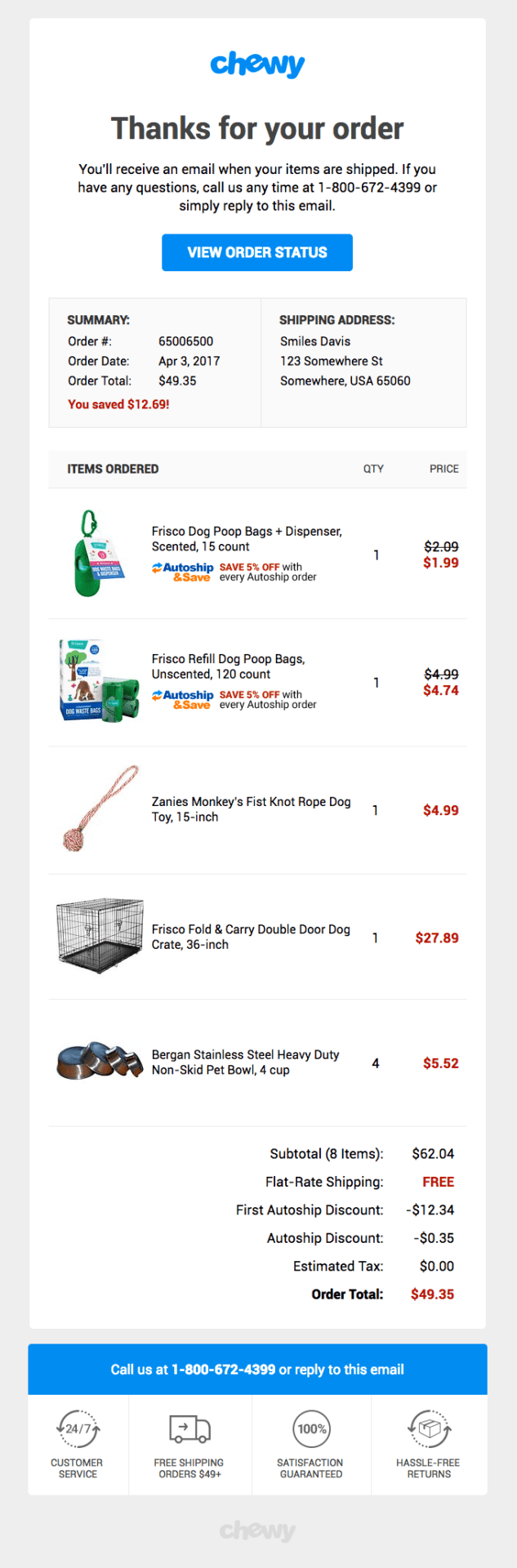B2B Email Marketing Tactics: 11 Ways to Crush Your Competition Order confirmation email example: Chewy.com