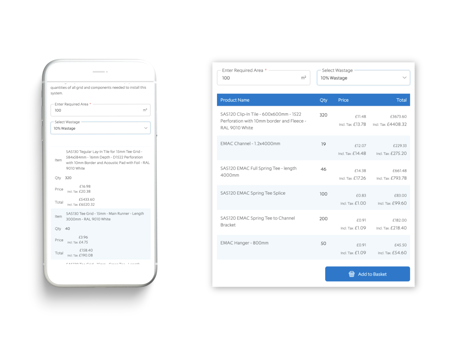 B2B eCommerce for Manufacturers: How a Simple Materials Calculator Reduced Costs and Boosted Sales Screenshot of the materials calculator in Magento